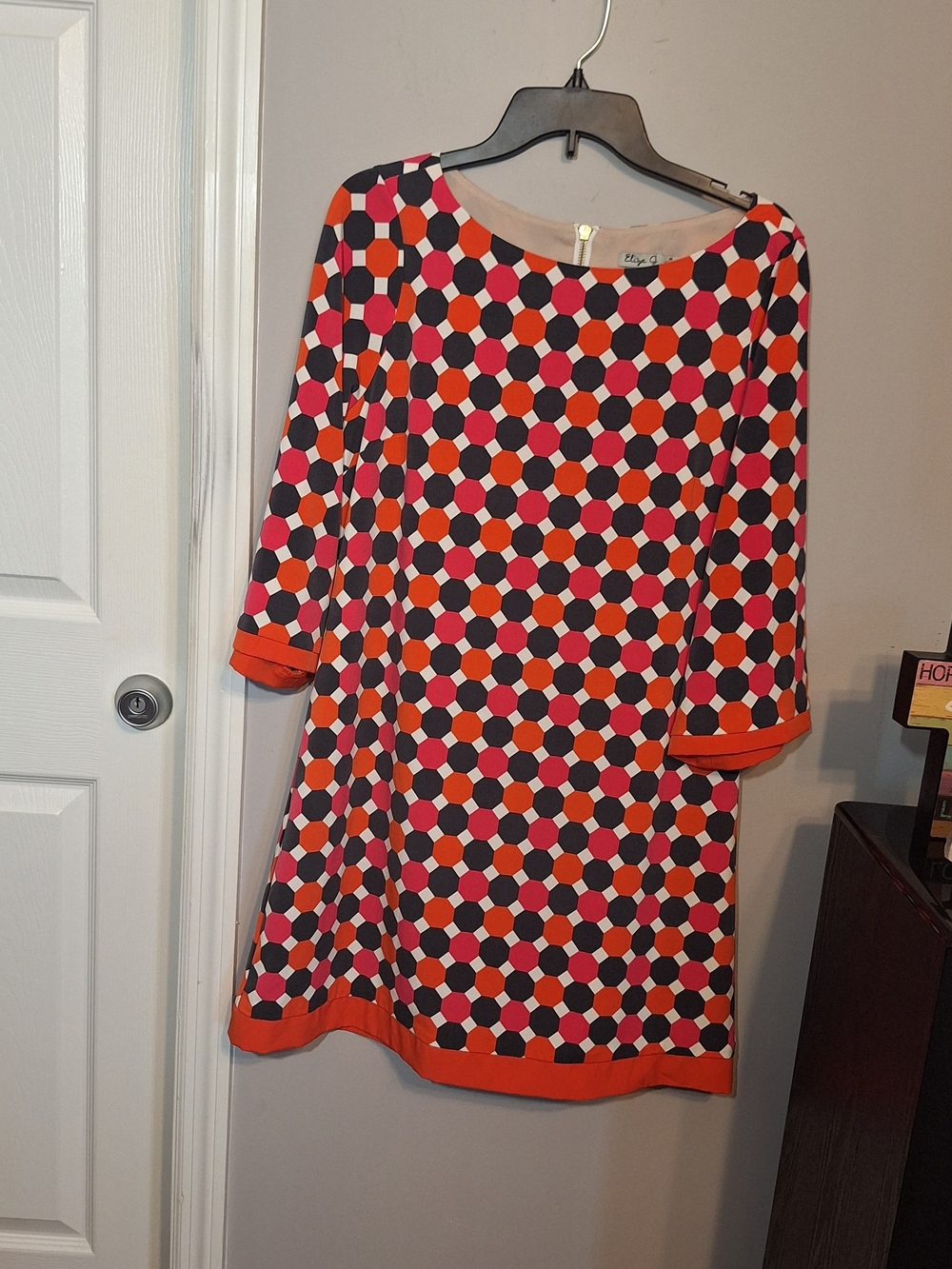 Eliza J Orange & Blue Geometric Shift Dress